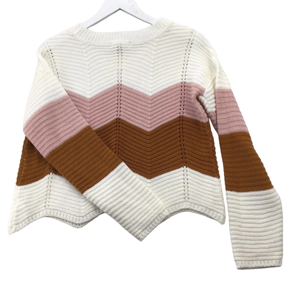 FULL CIRCLE TRENDS Womens Striped Zigzag Sweater Size Medium - Picture 8 of 12